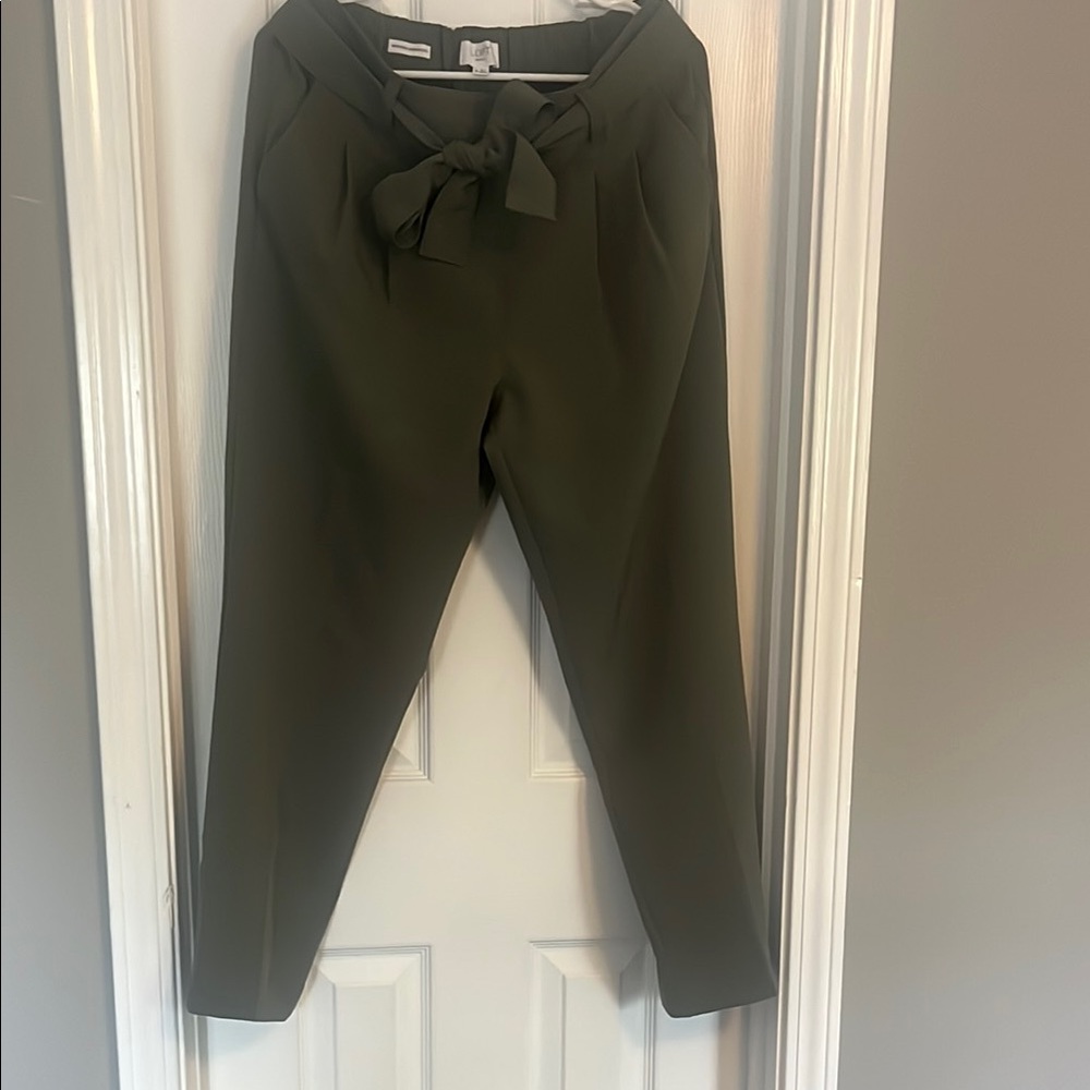 Women's LOFT Olive Green Pants with Bow Detail